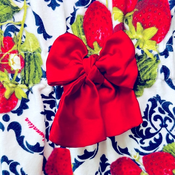 ♥️HP Monnalisa Strawberry Shortie Romper 18M Red White Blue Bow Snaps Worn Once - Picture 10 of 10